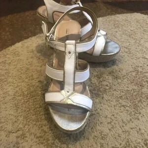 Call it spring heeled sandals/white and gold/7 1-2